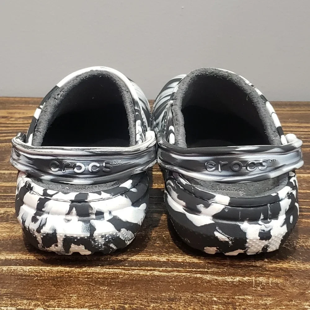 Crocs Classic Lined Clog Black White Marble Tie Dye Men's Size 8